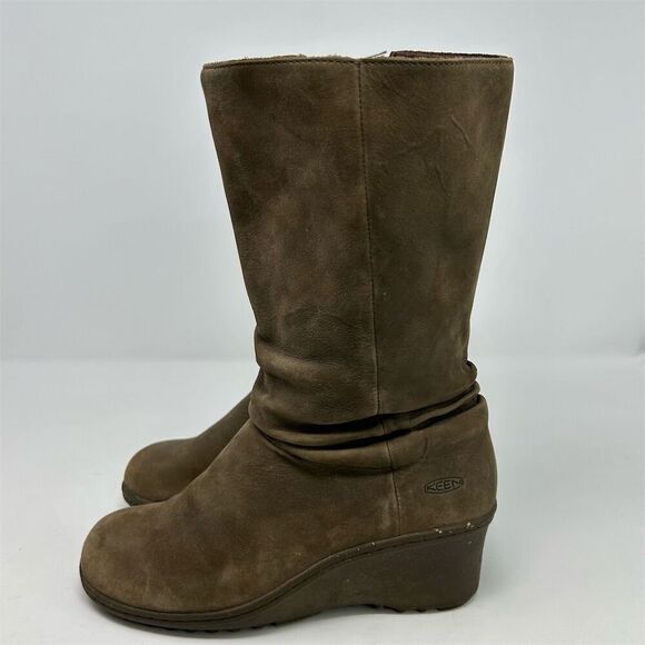 KEEN Akita Light Brown Leather Pull-On Wedge Mid-Calf Pull On Boots Size 8.5 - Picture 7 of 12
